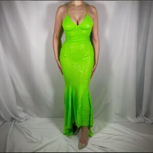 Norma Kamali Neon Green Sequin Mermaid Dress - Prom - Formal - Wedding - NWT